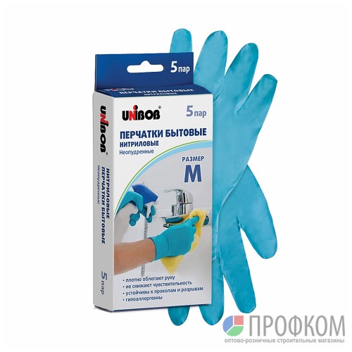 Перчатки нитриловые UNIBOB, синие, размер универсальный M, 10 шт/упак